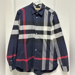 Burberry Check long sleeve button down, Blue pattern, Size Large